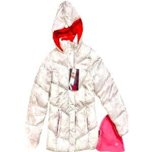 CB Sports Big Girls M 10-12 Puffer Jacket Swirls Watermark Print in Muted Silver